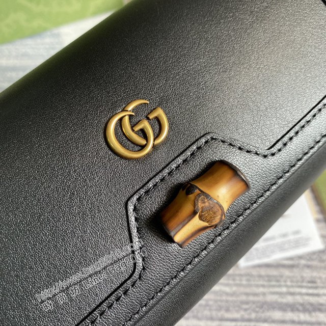 Gucci新款女包 古馳WOC黑色全皮小挎包 竹節鎖扣 Gucci2021新款鏈條錢包 658243  ydg3027